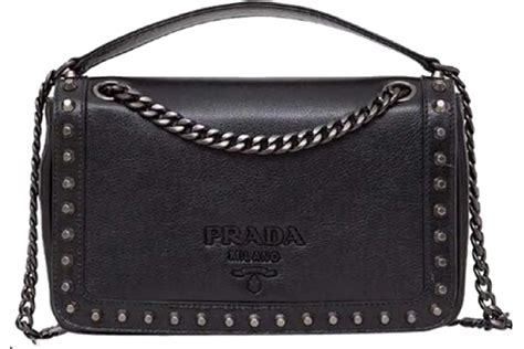 Prada Pattina Glace Studded Bag Black in Calfskin Leather 